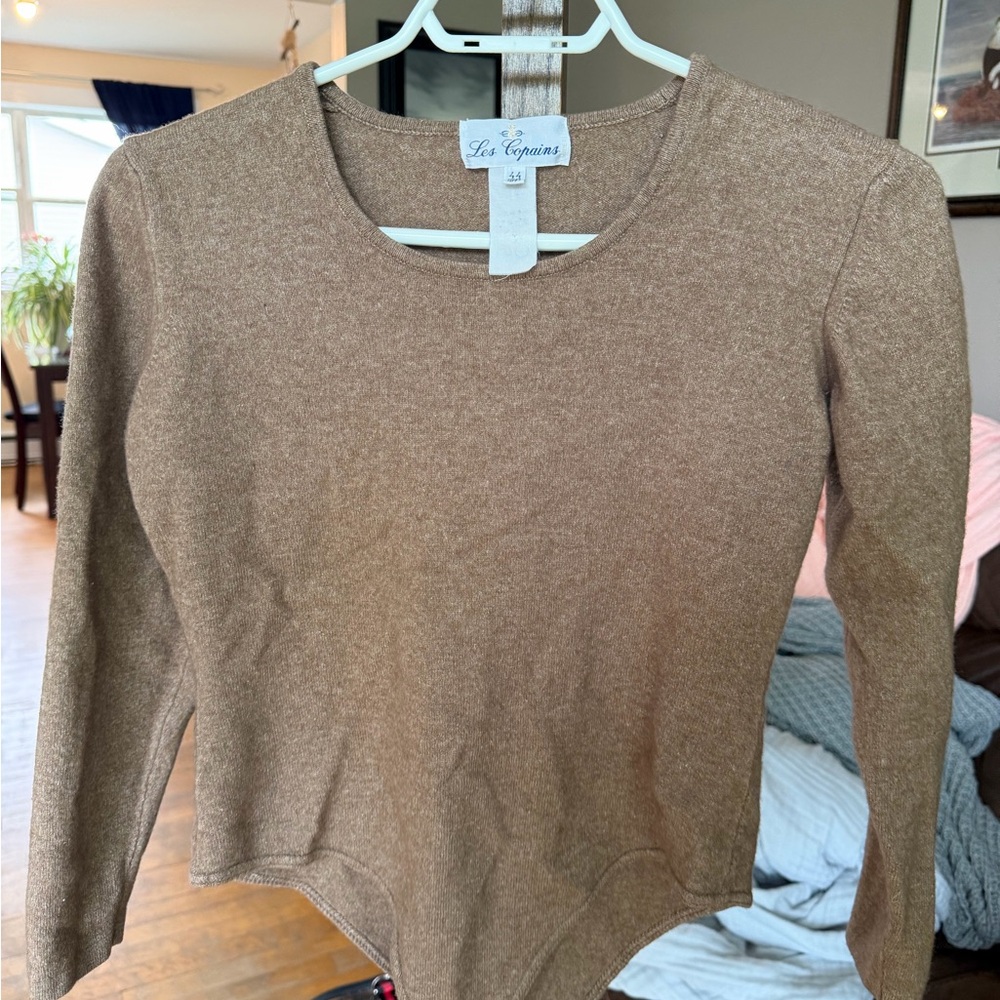 Les Copains Chestnut Brown Scoop Neck Long Sleeve Top